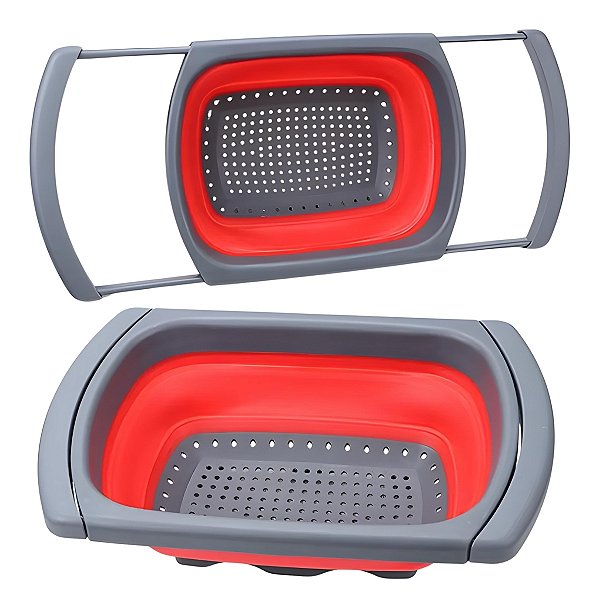 Escorredor Macarrão Salada Legumes Multiuso Retrátil de Silicone com Alças 38cm - Class Home