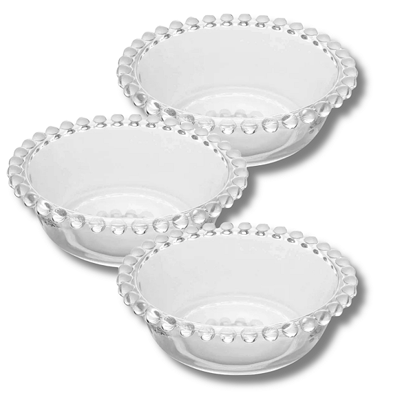 Conjunto 3 Bowls Tigelas de Cristal Pearl Sobremesa Molhos Mesa Posta - 14cm x 4,5cm - Wolff
