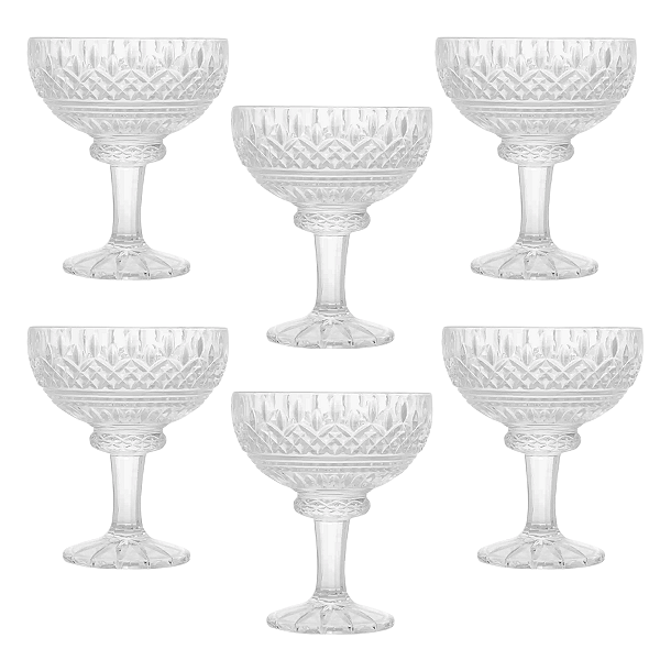 Conjunto 6 Taças De Cristal Incolor Transparente Lys Sobremesa Entrada Mesa Posta - 260ml - Wolff