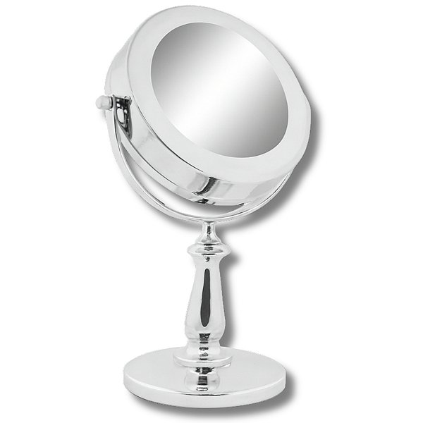 Espelho de Mesa Metal Cromado com Luz de Led e Dupla Face Aumento 5x Maquiagem Penteadeira Uny Home