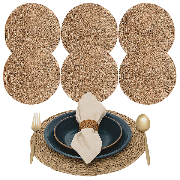 Kit 6 Lugar Jogo Americano Natural Trançado Para Mesa de Jantar Posta Cozinha - 38cm - WolfF