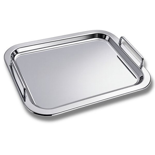 Bandeja Retangular De Aço Inox Com Alça 33x23,5cm Para Servir Uny Home