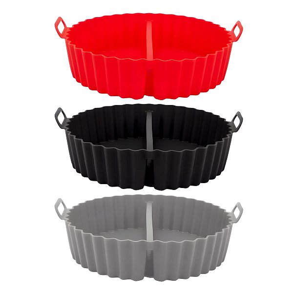 Forma De Silicone Redonda Com Divisória Antiaderente Flexível Para Air Fryer 20x5cm Uny Home