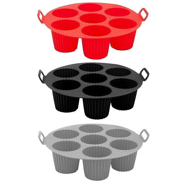 Forma De Silicone Redonda 7 Bolinhos Cupcake Antiaderente Flexível Para Air Fryer 20x5cm Uny Home