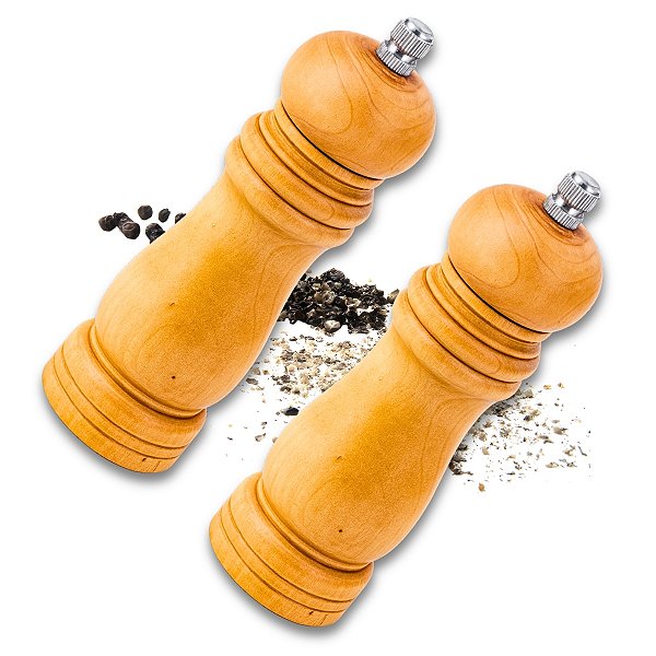Kit 2 Moedor Manual de Pimenta e Sal Condimentos Temperos Grãos Com Ajuste MDF 15cm Uny Home