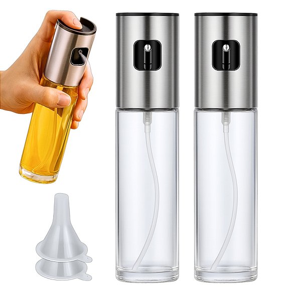 Kit 2 Frasco Spray Pulverizador Borrifador Para Azeite e Vinagre 100ml Vidro e Inox Cozinha Uny Home