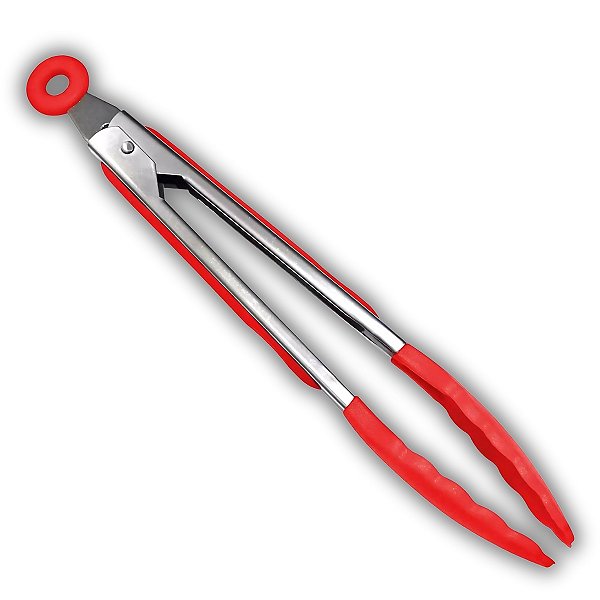 Pegador de Silicone e Aço Inox Vermelho Multiuso Para Cozinha Saladas Alimentos 29,5cm Uny Home