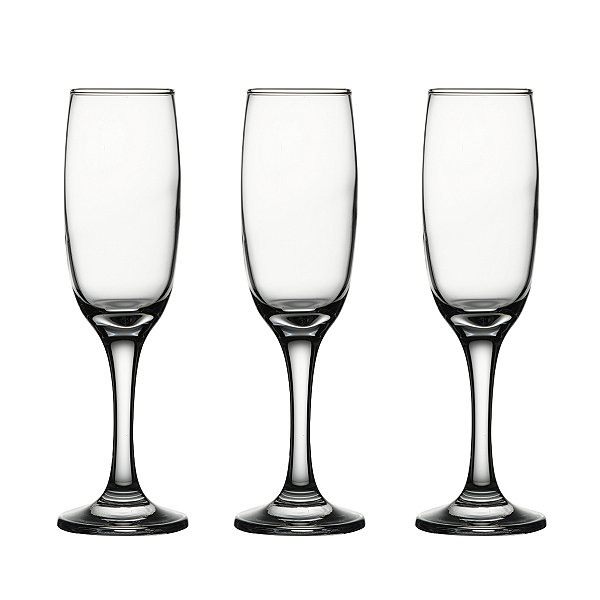 Kit 3 Taças Para Champanhe Espumante Vinho Vidro Liso Transparente Lira 210ml G4U Class Home