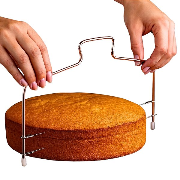 Fatiador E Nivelador De Bolos Em Aço Inox Com 2 Fios E Ajuste 31cm Cozinha Confeitaria Uny Home