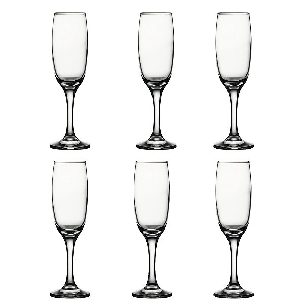 Kit 6 Taças Para Champanhe Espumante Vinho Vidro Liso Transparente Lira 210ml G4U Class Home