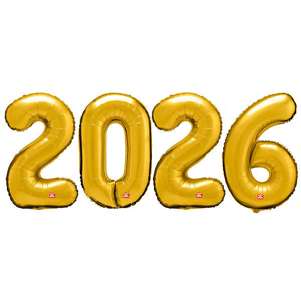 Kit Balão Metalizado 2026 100cm Dourado Festa Ano Novo Reveillon - 1 Unidade - São Roque
