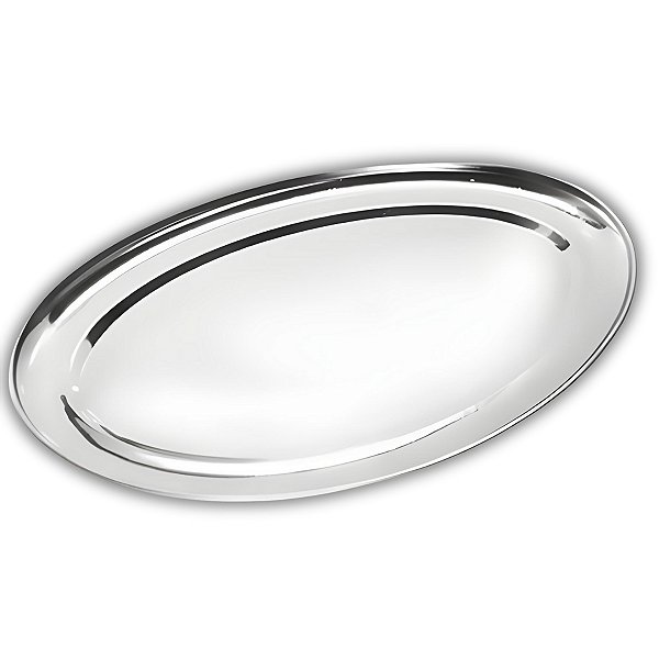 Travessa Oval Rasa Aço Inox 35cm Para Servir Alimentos Porções Cozinha Restaurante - Ke Home
