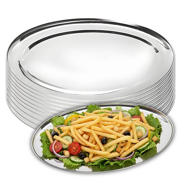 Kit 10 Travessas Oval Rasa Aço Inox 26cm Para Servir Alimentos Porções Cozinha Restaurante - Ke Home