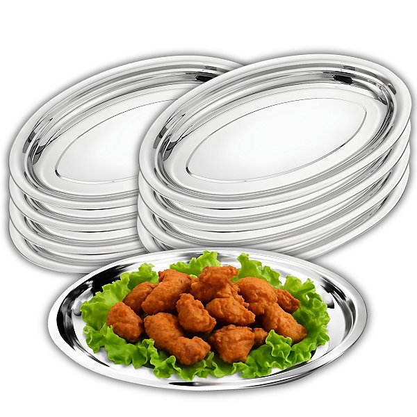 Kit 8 Travessas Oval Funda Aço Inox 21cm Para Servir Alimentos Porções Cozinha Restaurante - Ke Home