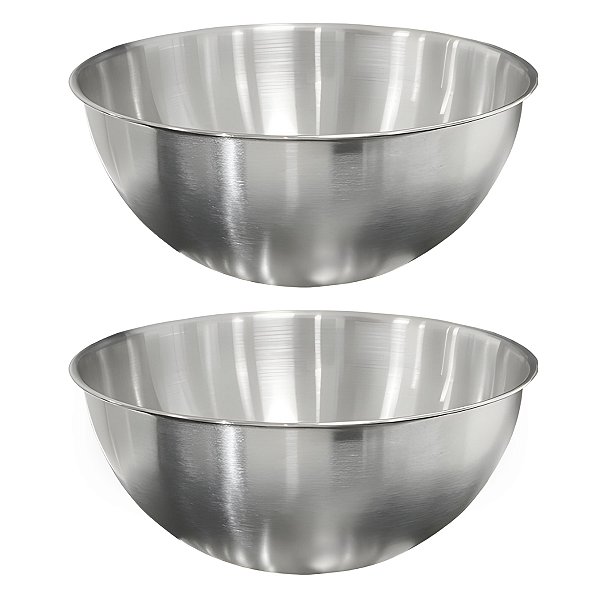 Kit 2 Saladeira Escovada Bowl Tigela de Aço Inox Saladas Preparo de Alimentos 30cm - Ke Home