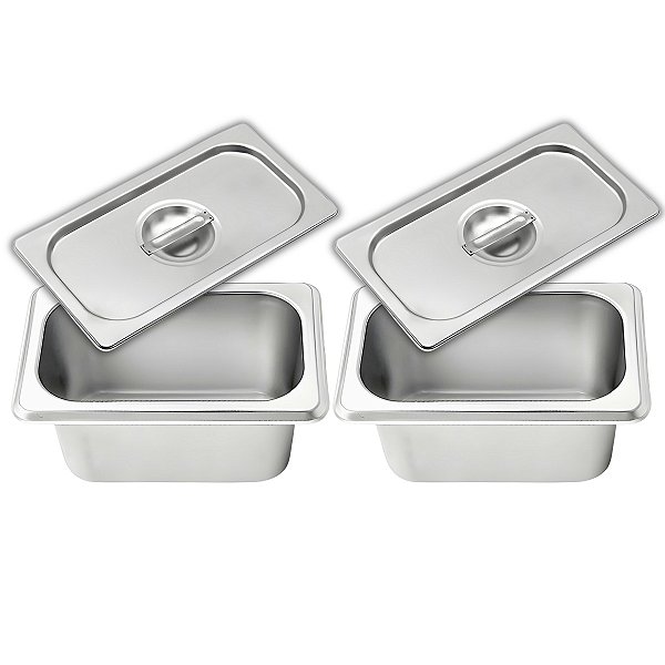Kit 2 Cubas Com Tampa Gastronômica Aço Inox 1/9 Para Buffet Rechaud Self Service Restaurante KeHome
