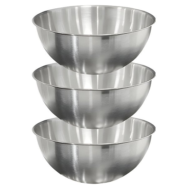 Kit 3 Saladeira Escovada Bowl Tigela de Aço Inox Saladas Preparo de Alimentos 22cm - Ke Home