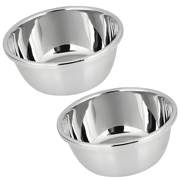Kit 2 Bacia Redonda Bowl Alto Europa de Aço Inox para Preparo de Alimentos Cozinha - 30cm - Ke Home