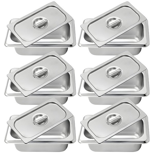 Kit 6 Cubas Com Tampa Gastronômica 1/9 Aço Inox 6,5cm Para Buffet Rechaud Restaurante - Ke Home