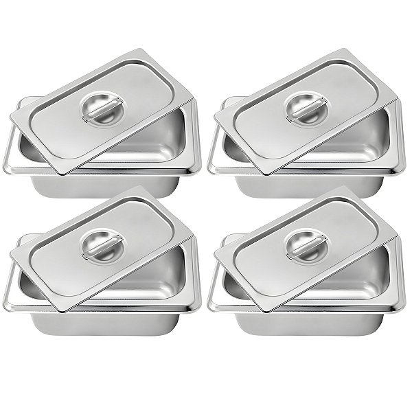 Kit 4 Cubas Com Tampa Gastronômica 1/9 Aço Inox 6,5cm Para Buffet Rechaud Restaurante - Ke Home