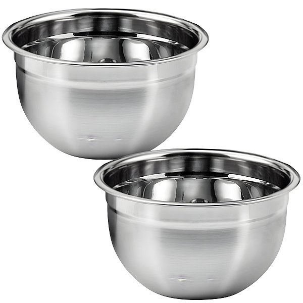 Kit 2 Tigelas Mixing Bowl De Inox Redondo 22cm Para Preparo Cozinha Salada Confeitaria M - Ke Home