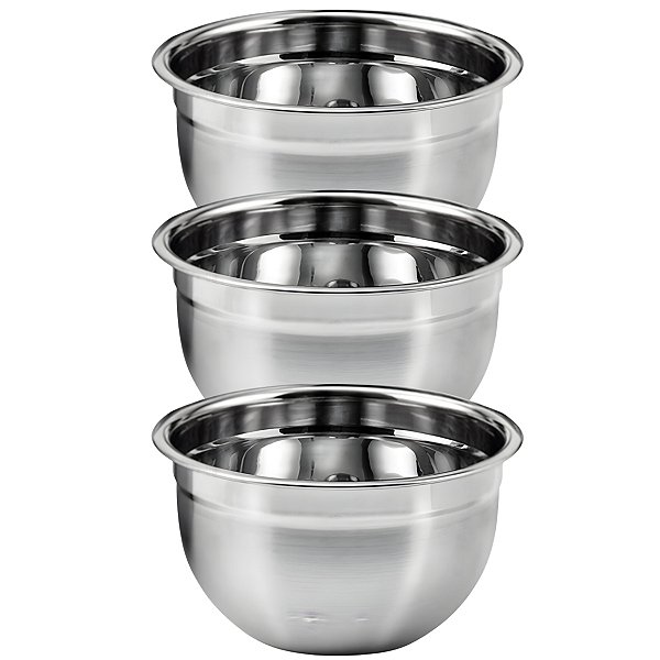 Kit 3 Tigelas Mixing Bowl De Inox Redondo 22cm Para Preparo Cozinha Salada Confeitaria M - Ke Home