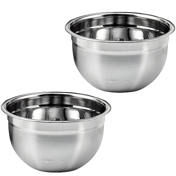Kit 2 Tigelas Mixing Bowl De Inox Redondo 26cm Para Preparo Cozinha Salada Confeitaria G - Ke Home