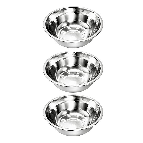 Kit 3 Tigela Bacia Bowl De Inox Redonda com Capacidade de 500mL Cozinha - 16cm - Ke Home
