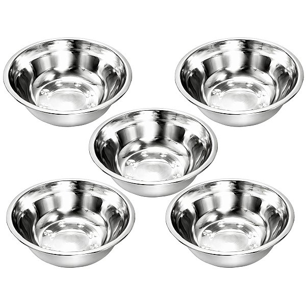 Kit 5 Tigela Bacia Bowl De Inox Redonda com Capacidade de 500mL Cozinha - 16cm - Ke Home
