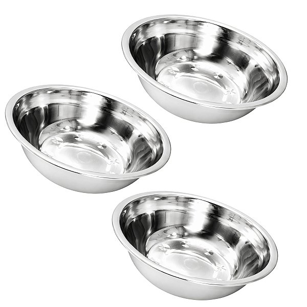 Kit 3 Tigela Bacia Bowl De Inox Redonda com Capacidade de 750mL Cozinha - 18cm - Ke Home
