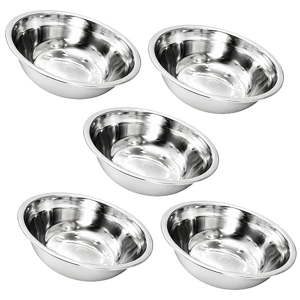 Kit 5 Tigela Bacia Bowl De Inox Redonda com Capacidade de 750mL Cozinha - 18cm - Ke Home