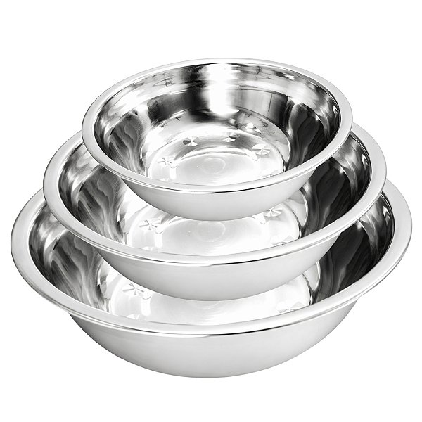 Kit 3 Tigela Bacia Bowl De Inox Cozinha Saladeira 350mL 14cm - 500ml 16cm - 750ml 18cm - Ke Home