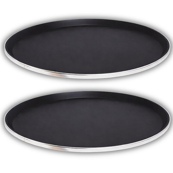 Kit 2 Bandeja Redonda Antiderrapante de Plástico Borda Aço Inox Bar Restaurante Garçom 40cm Uny Home