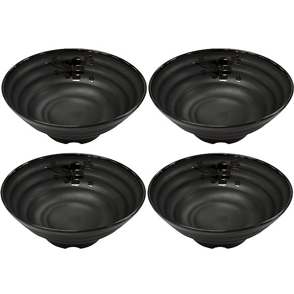Kit 4 Tigela Ondulada de Melamina Linha Premium Kanpai Leve Resistente - Preto - 820mL - Bestfer