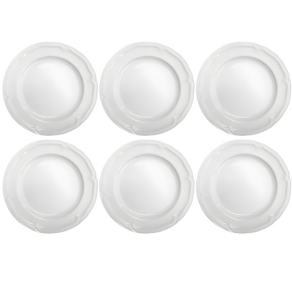 Kit 6 Pratos Rasos Redondo Branco Premium de Melamina 26,5cm Leve Resistente - Bestfer