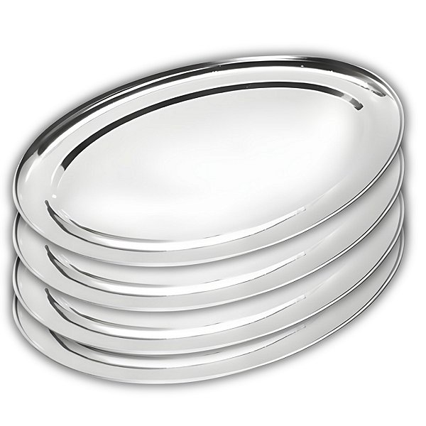 Kit 4 Travessas Oval Rasa Aço Inox 35cm Para Servir Alimentos Porções Cozinha Restaurante - Ke Home