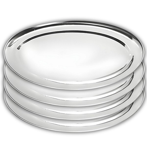 Kit 4 Travessas Oval Rasa Aço Inox 26cm Para Servir Alimentos Porções Cozinha Restaurante - Ke Home