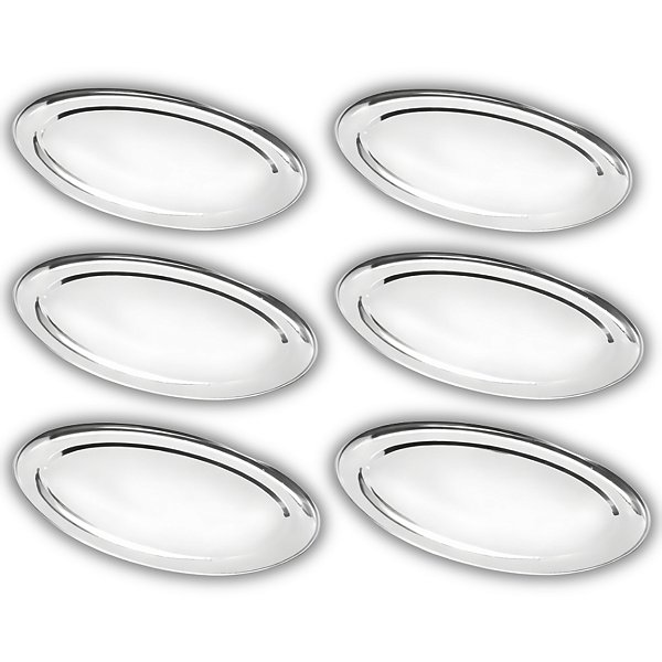 Kit 6 Travessas Oval Rasa Aço Inox 26cm Para Servir Alimentos Porções Cozinha Restaurante - Ke Home