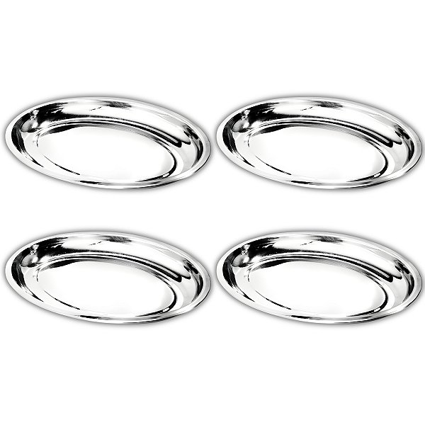 Kit 4 Travessa Oval Funda Aço Inox 25cm Para Servir Alimentos Porções Cozinha Restaurante - Ke Home