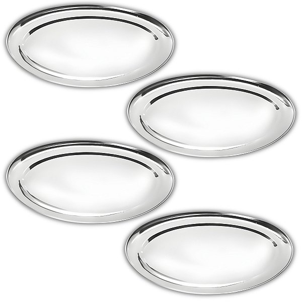 Kit 4 Travessas Oval Rasa Aço Inox 30cm Para Servir Alimentos Porções Cozinha Restaurante - Ke Home