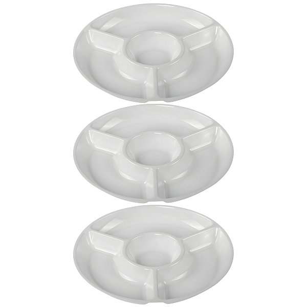 Kit 3 Petisqueira de Melamina Premium Leve Resistente Grande com 4 Divisões - 33,5 cm - Bestfer