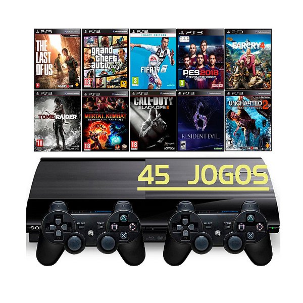 Console Playstation 3 Super Slim 250GB 2 Controles e 45 Jogos - Sony