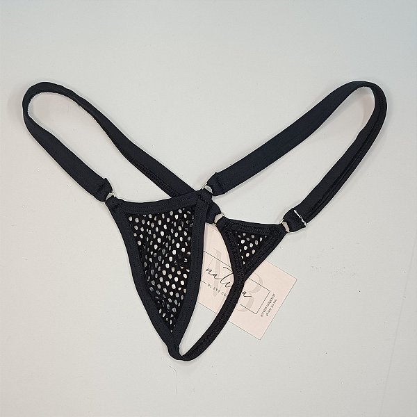 Calcinha Extreme Micro 3 Cós Fixo - Arrastão Transparente Preto + Preto Liso