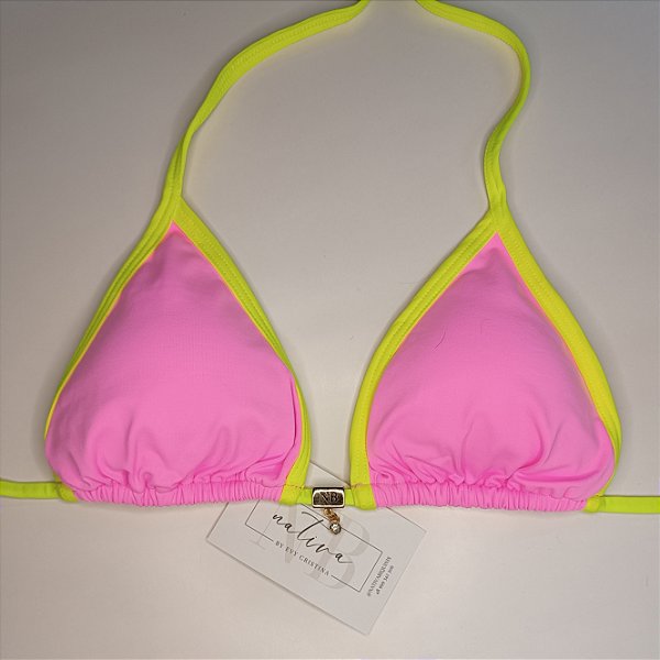 Top Basic Bronze com Bojo Removível - Rosa Candy + Amarelo Neon (Tonalidade Diferente)