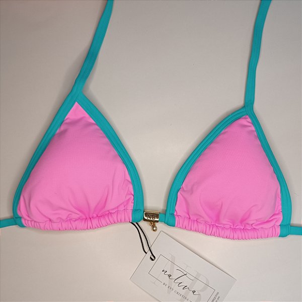 Top Basic Bronze com Bojo Removível - Rosa Candy + Turquesa