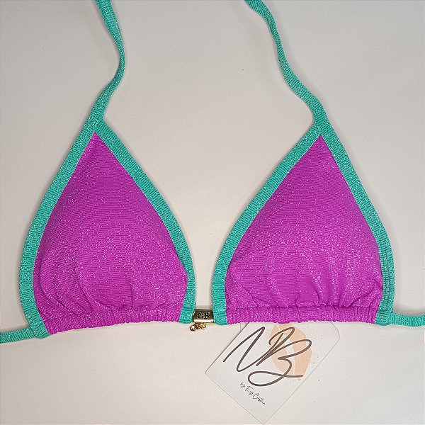 Top Basic Bronze com Bojo Removível - Shine - Rosa Choque + Verde Água
