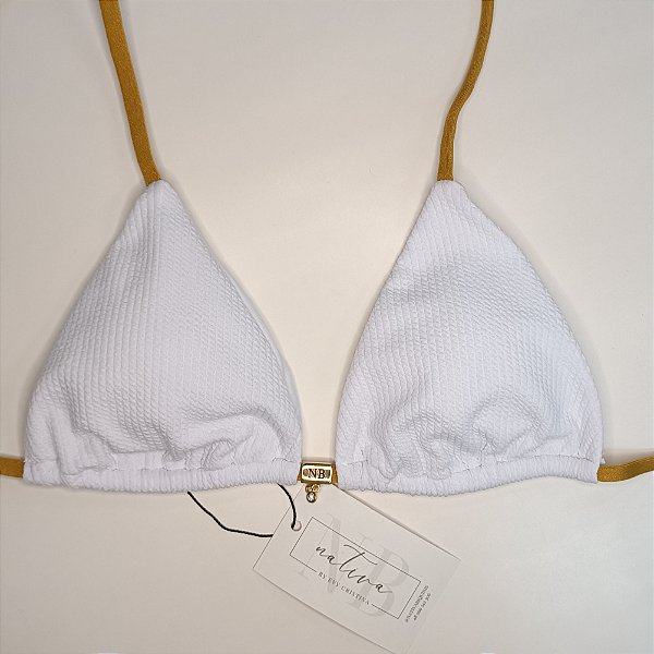 Top Cortininha com Bojo Removível - Branco Texturizado + Dourado Glow- Deusas Gregas