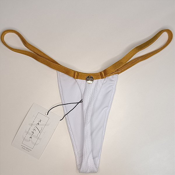 Calcinha Basic Bronze 6 Cós Fixo - Branco Texturizado + Dourado Glow - Deusas Gregas