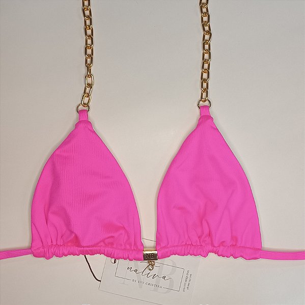 Top Cortininha com Bojo Removível - Rosa Barbie com alças de correntes - Sunshine