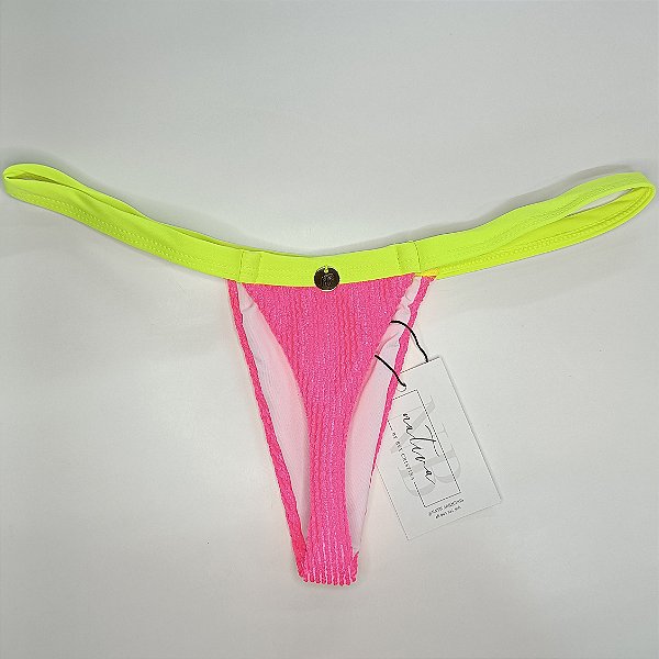 Calcinha Bronze 1 Cós Fixo - Pink Texturizado + Amarelo Neon - Neon Vibes